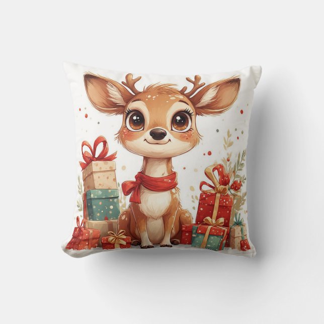 Coussin Bébé cerf adorable avec bois festifs (Recto)