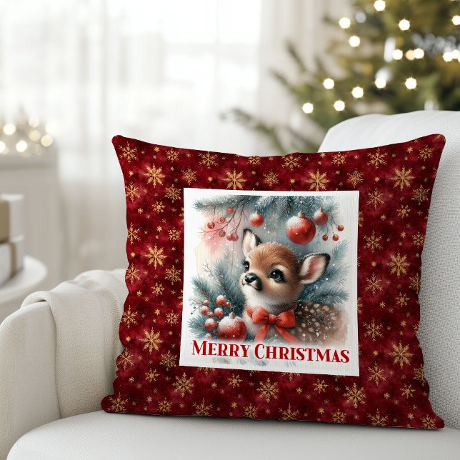Coussin Bébé cerf charmant forêt enneigée cadeau de Noël p (Charming Baby Deer Snowy Forest Kids Gift Christmas Pillow

)