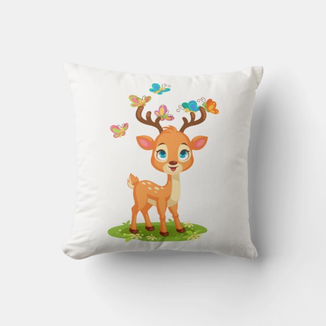Coussin Bébé cerf mignon avec papillons-47568 (Recto)
