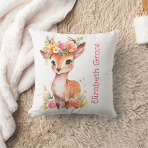 Coussin Bébé Cerf Monogramme Fleurs Roses Floral Bébé