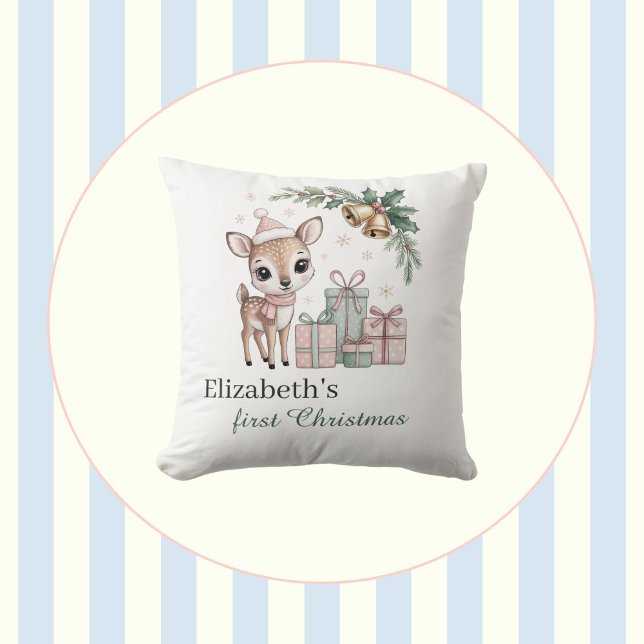 Coussin Bébé Cerf Noël Renne Personnalisé Fêtes (Créateur téléchargé)