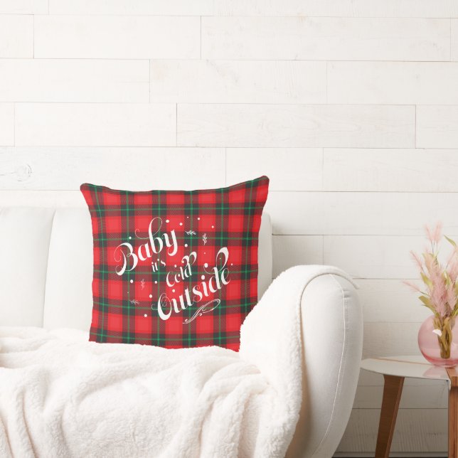 Coussin Bébé c'est 'froid Dehors Rouge Plaid Holiday Moder (Canapé)