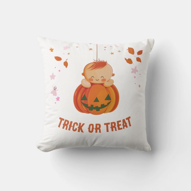 Coussin Bébé Citrouille Mignon Tour ou Prends Halloween (Recto)