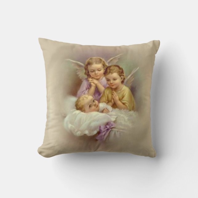 Coussin Bébé d'anges d'ange gardien dans le cru de nuage (Recto)