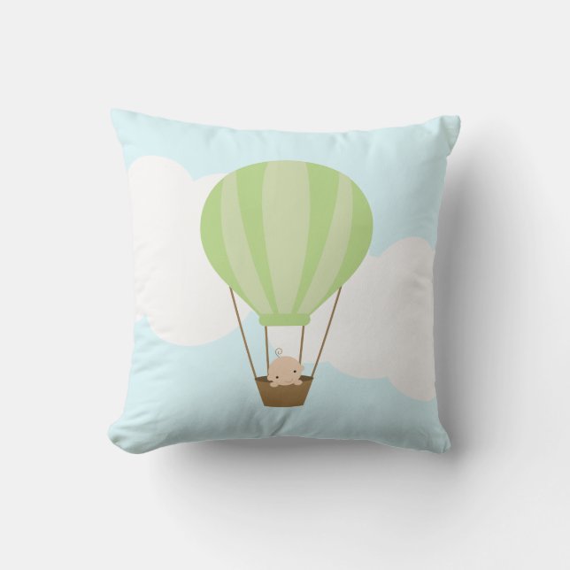 Coussin Bébé dans le ballon à air chaud {green} (Recto)