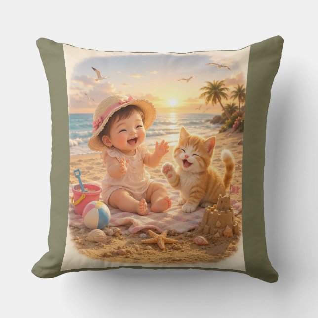 Coussin Bébé de la plage et joie du château de sable du ch (Recto)