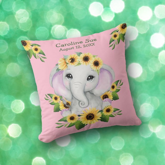 Coussin Bébé de tournesol mignon Eléphant fille Jeter Orei (Créateur téléchargé)