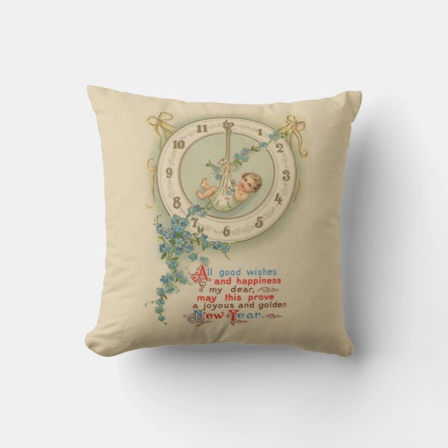 Coussin Bébé du Nouvel An Horloge Vintage (Recto)