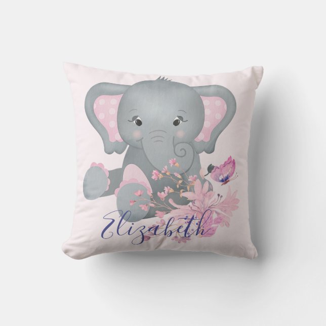Coussin Bébé éléphant aquarelle mignon  (Recto)