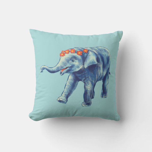 Coussin Bébé Eléphant mignon Bleu Enfants (Recto)