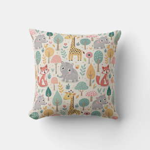 Coussin Bébé éléphant, renard et girafe animaux de dessin