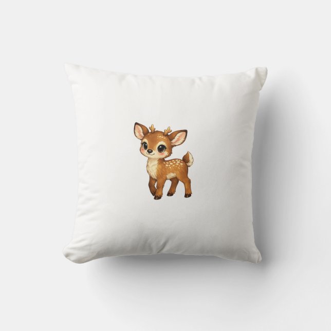 Coussin Bébé Faon Mignon Dessin Animé Illustration de Cerf (Recto)