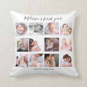 Coussin Bébé fille première année photo collage cadeau per