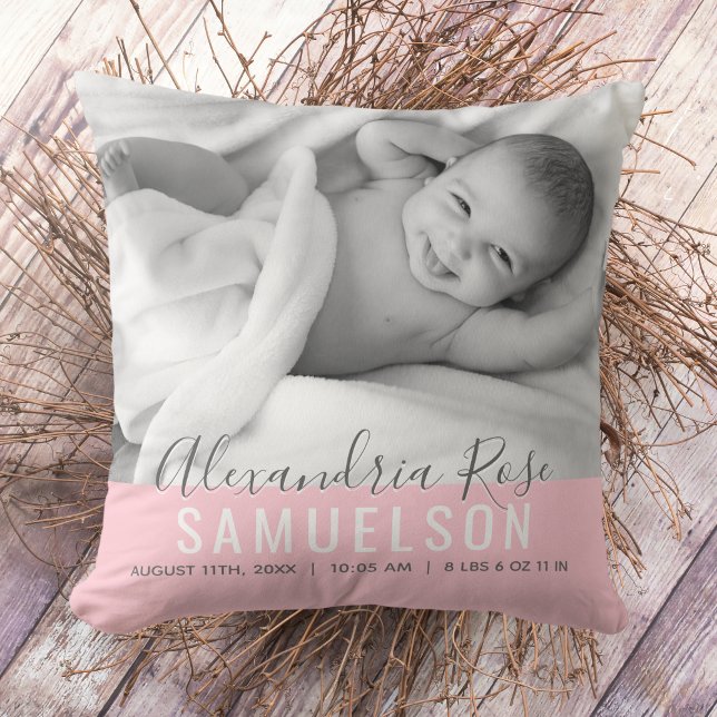 Coussin BÉBÉ Fille rose Nom de la conservation Date de nai (Créateur téléchargé)