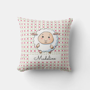 Coussin Bébé floral rose personnalisé Moutons