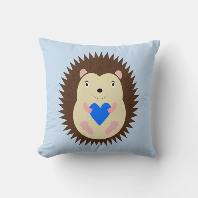 Coussin Bébé Garçon Cœur Hérisson Bleu (Recto)