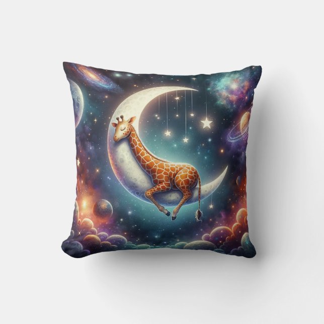 Coussin Bébé girafe céleste dormant sur la lune et les éto (Recto)