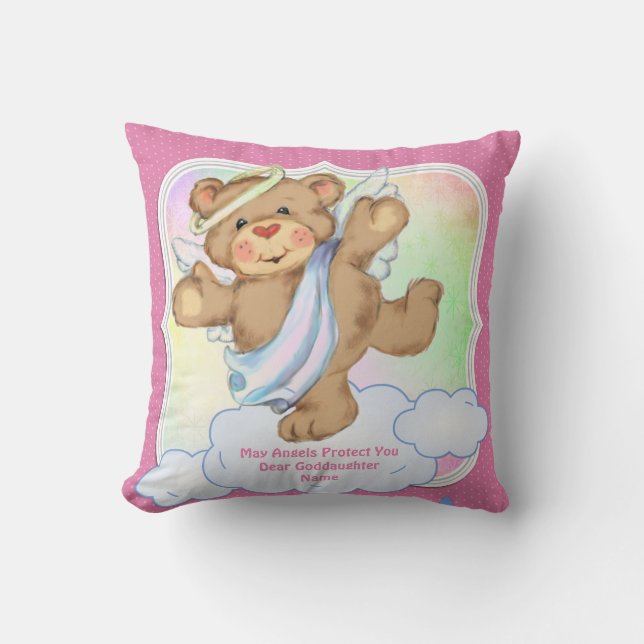 Coussin Bébé Godgirl Cadeau Baptême Communion Angel rose (Recto)