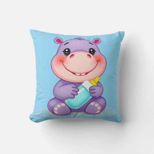 Coussin Bébé Hippopotame de Dessin Animé Mignon (Recto)