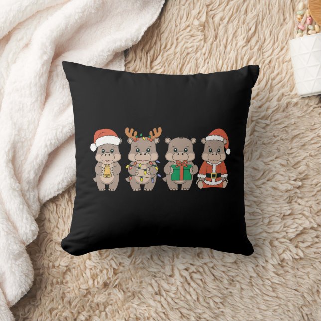 Coussin Bébé Hippopotame Moo Deng Noël (Couverture)