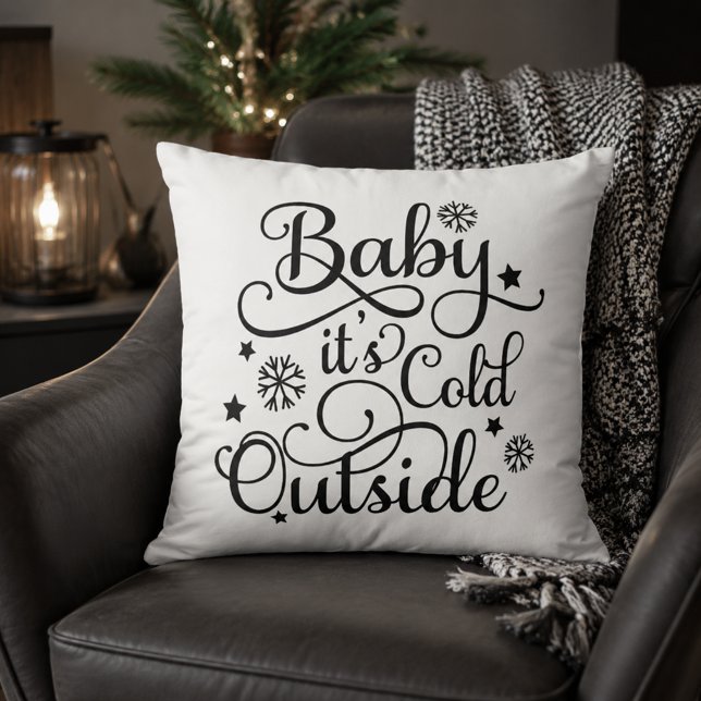 Coussin Bébé il fait froid dehors Écriture noire Noël blan (Créateur téléchargé)