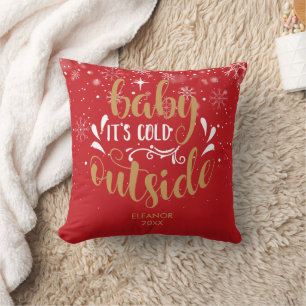 Coussin Bébé Il Fait Froid Dehors Or Rouge Personnalisé