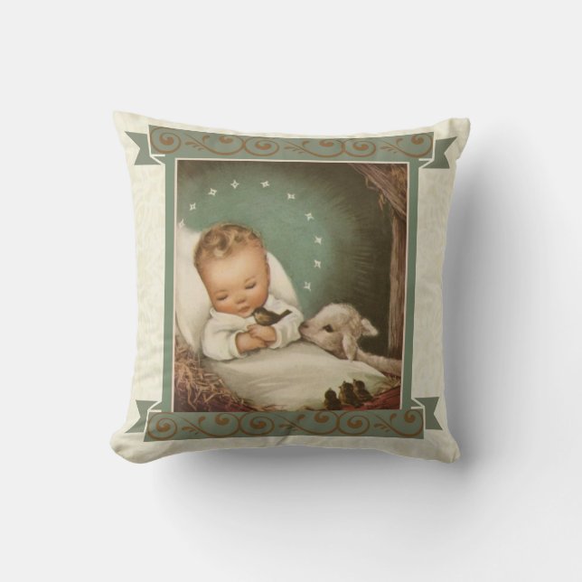 Coussin Bébé Jésus avec l'agneau et l'oiseau dans la (Recto)