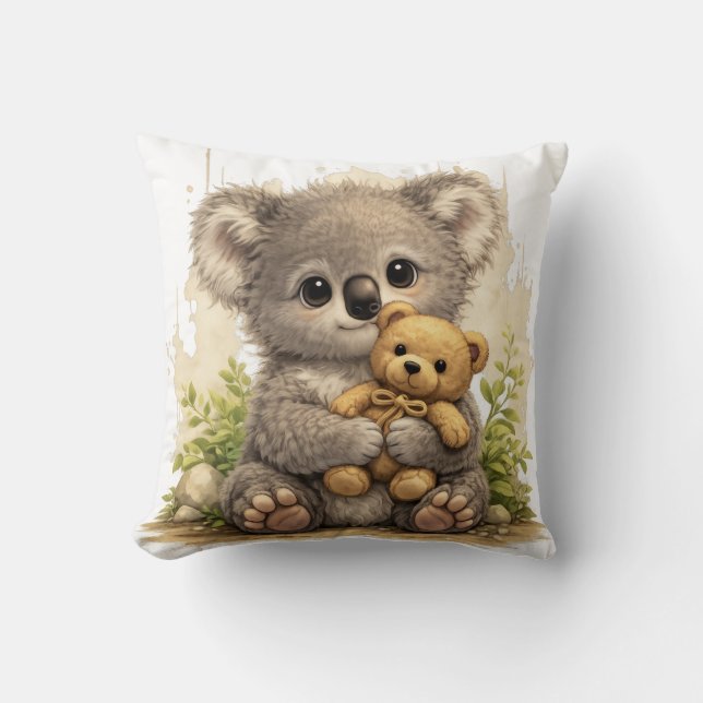 Coussin Bébé Koala Mignon Avec Ourson Kawaii Décoration De (Recto)