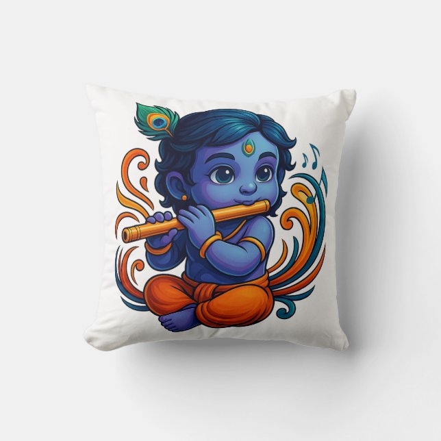 Coussin Bébé Krishna avec Flûte - Vibes de paix | 3D dynam (Recto)