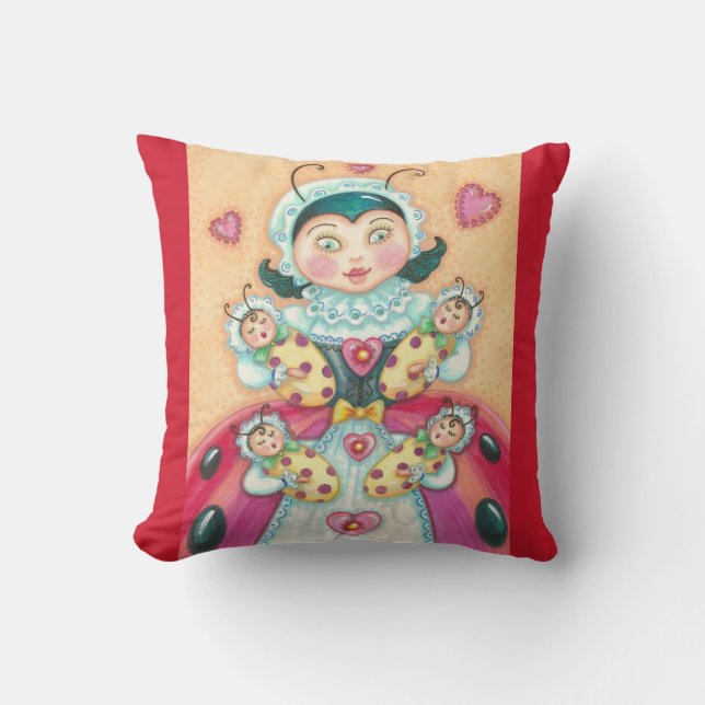 Coussin Bébé Ladybugs Famille JETER PILLOW Bordure rouge (Recto)