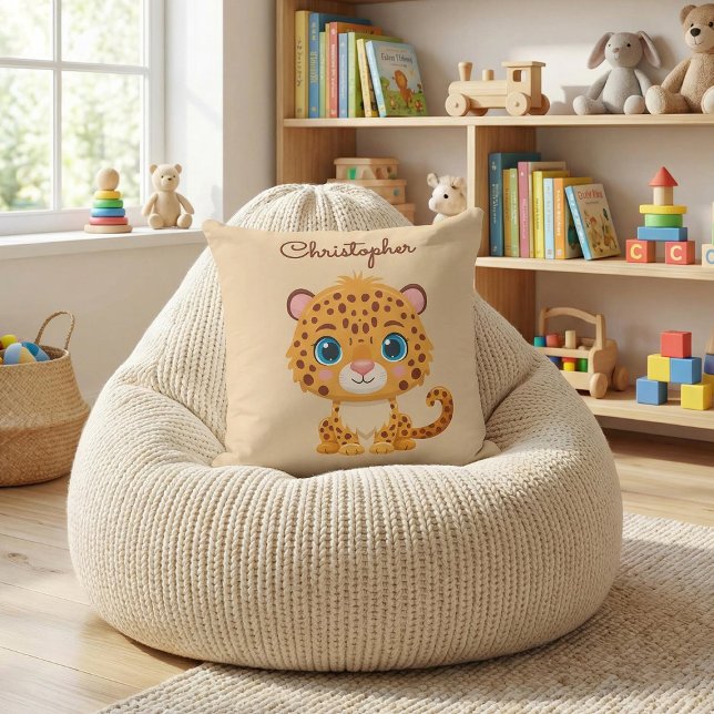 Coussin Bébé Léopard Mignon Animaux de Safari Enfants (Créateur téléchargé)