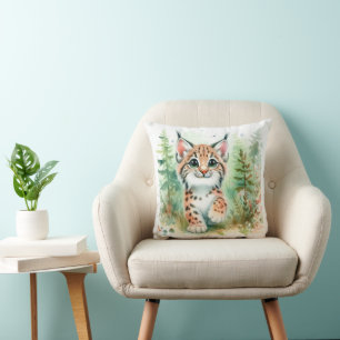 Coussin Bébé lynx mignon ludique art forestier