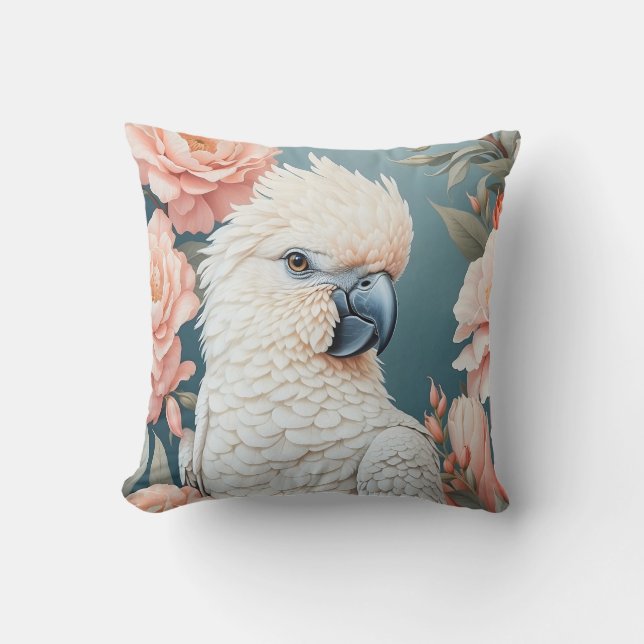 Coussin Bébé mignon Cockatoo Parrot Fleurs roses douces (Recto)