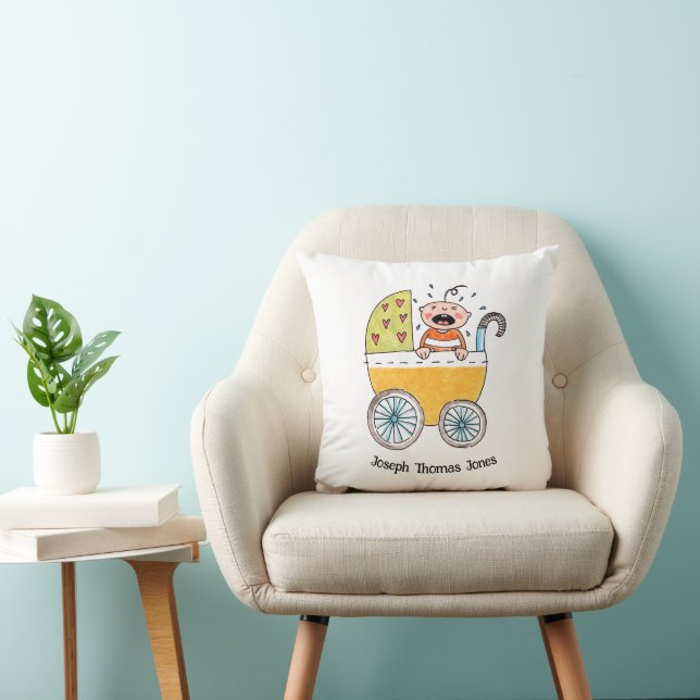 Coussin Bébé mignon dans un landau Nouveau-né  (Chaise)