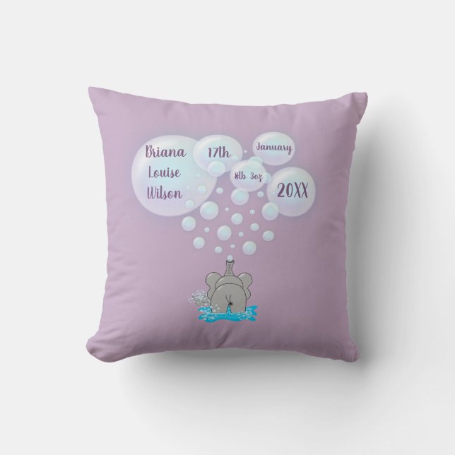 Coussin Bébé mignon éléphant bulles Monogramme (Recto)