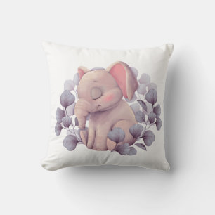 Coussin Bébé mignon Eléphant Dormir avec Feuille