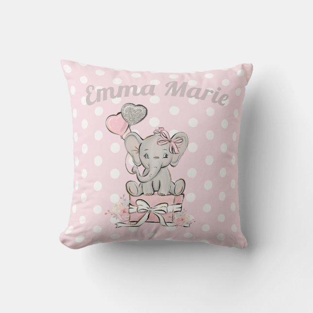 Coussin Bébé mignon Fille Eléphant Ballons Argent rose (Recto)
