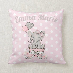 Coussin Bébé mignon Fille Eléphant Ballons Argent rose