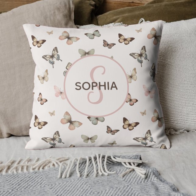 Coussin Bébé mignon fille sur mesure Monogramme Motif papi (Custom Butterfly Pillow with Name - Personalized Home Decor, Unique Gift, Whimsical Design)