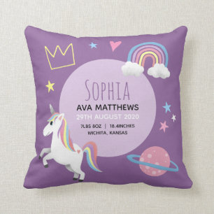Coussin Bébé mignon fille violet licorne arc-en-ciel stati