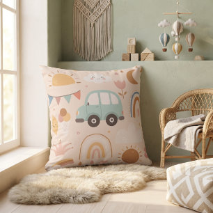 Coussin Bébé mignon motif de nurserie arc-en-ciel et solei