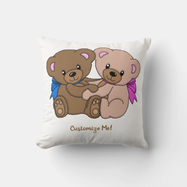 Coussin Bébé mignon Nounours adorables jumeaux Personnalis (Recto)