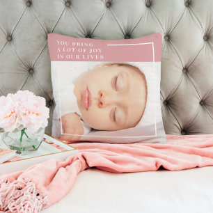 Coussin Bébé Mignon Photo   Rose & Blanc   Citation
