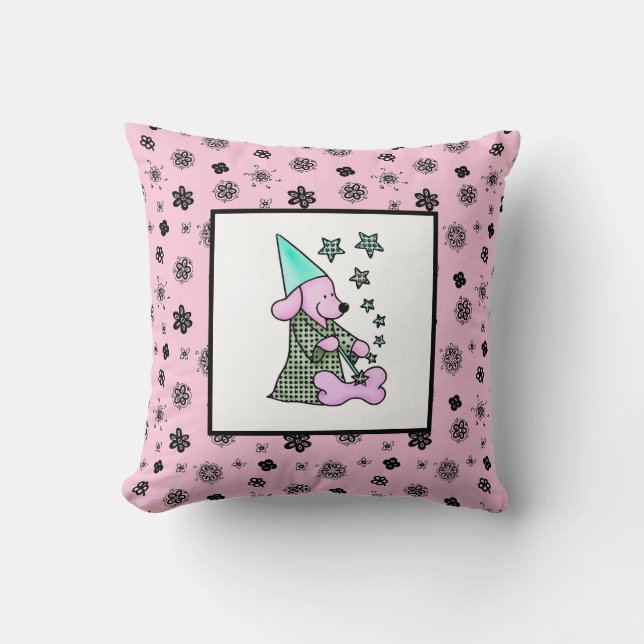 Coussin Bébé moderne pour enfants Pink Chien Magicien (Recto)