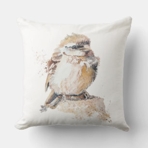 Coussin Bébé Moineau à l'aquarelle avec des plumes ébourif