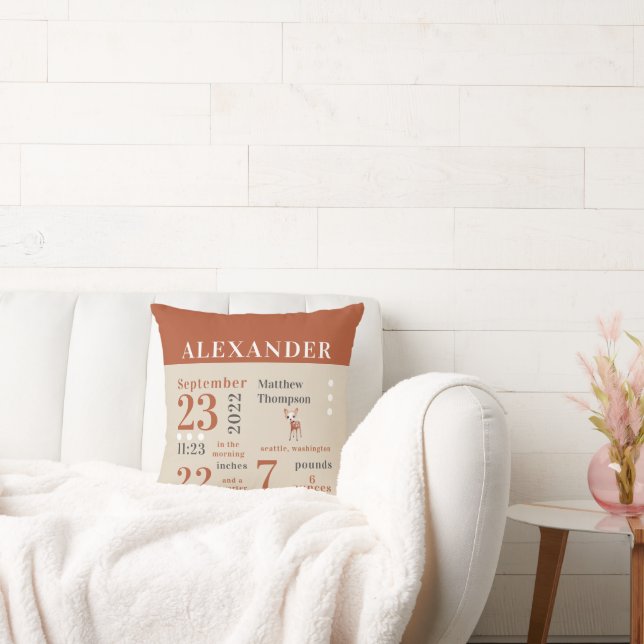 Coussin Bébé mou Cerf Chute Orange Naissance Statistiques  (Canapé)