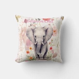 Coussin Bébé mou Eléphant Pastel Aquarelle Fleur de printe