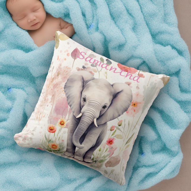 Coussin Bébé mou Eléphant Pastel Aquarelle Fleur de printe (Créateur téléchargé)