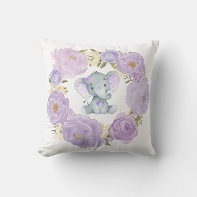 Coussin Bébé mou Eléphant violet Floral Girl Nursery (Recto)
