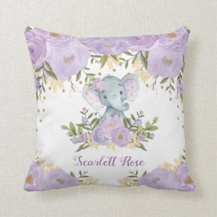 Coussin Bébé mou Eléphant violet Floral Girl Nursery